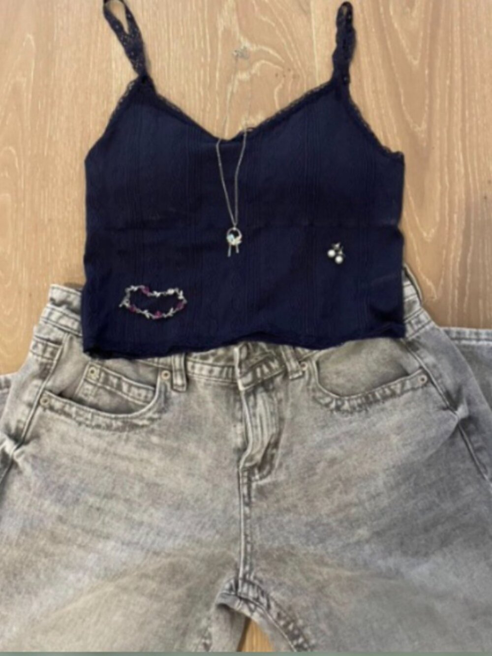 S/M Navy Blue Lace-Trim Cami